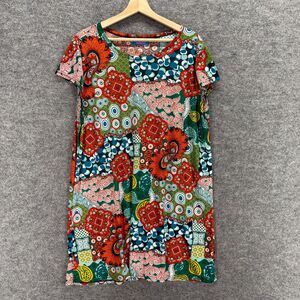 Wuhou Dress Women XL/2XL Green Geometric Shift Short Short Sleeve Cotton Casual